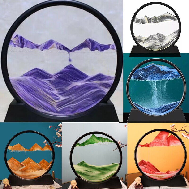 Moving Sand Art Picture Round Glass 3D Deep Quicksand Sea Sandscape Painting