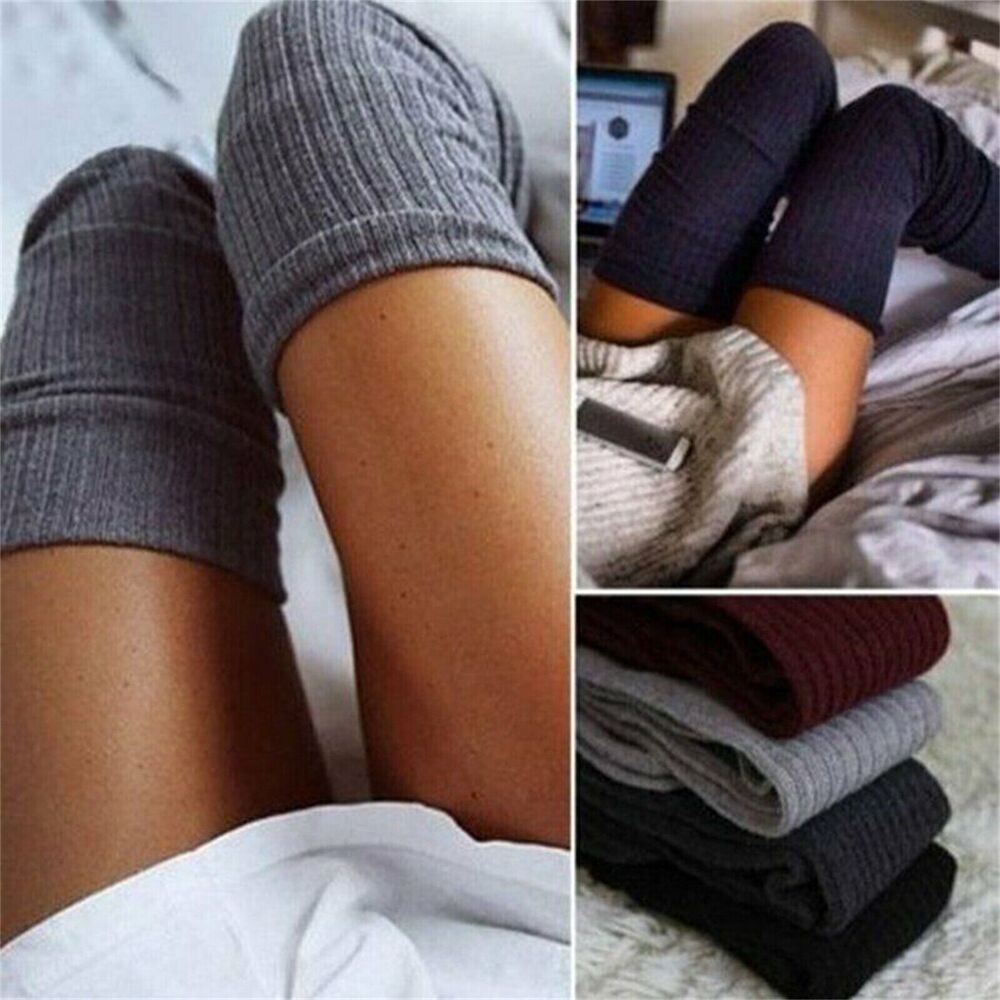 Warm Thigh High Socks Women Solid Color Over knee Long Boot Knitted Cable Knit