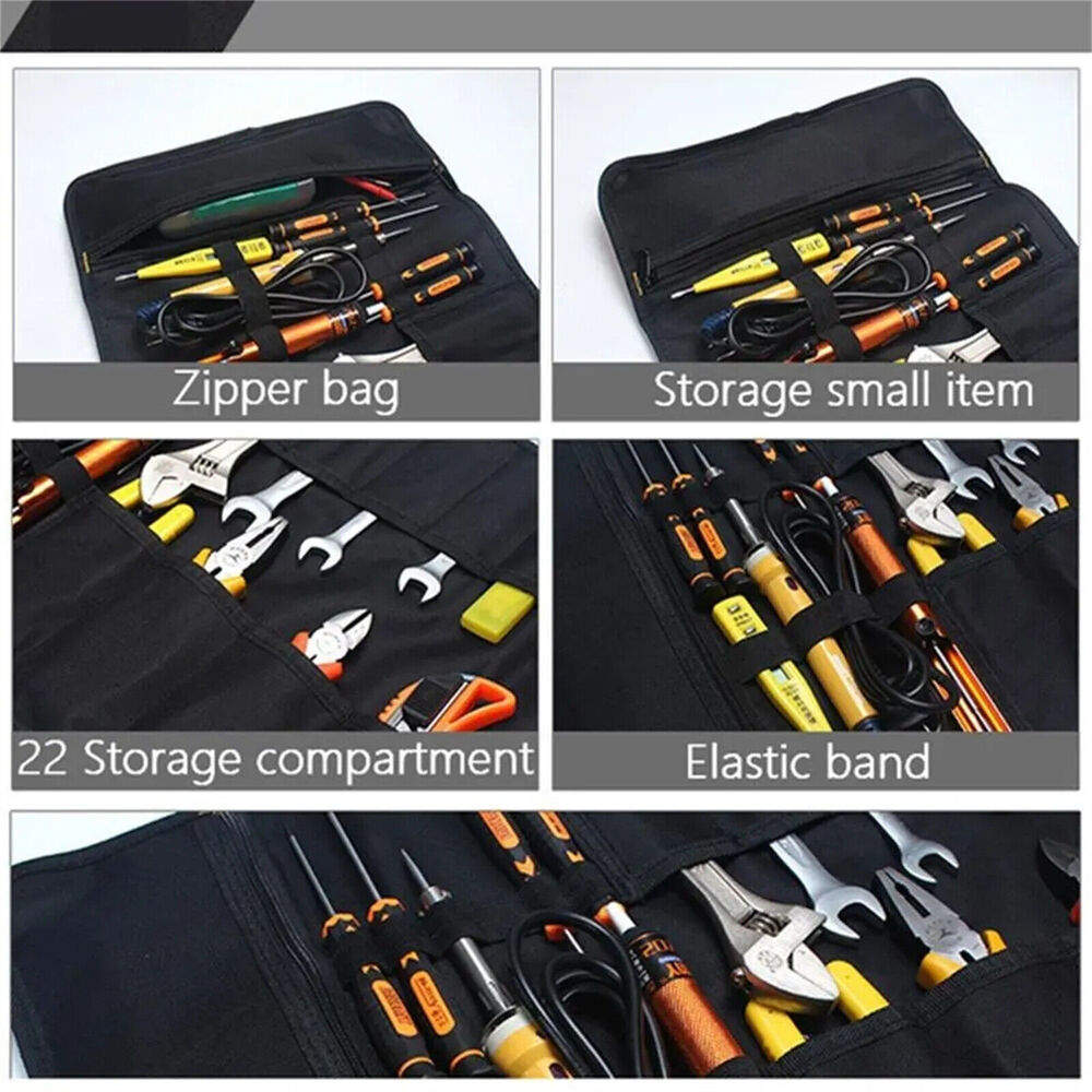 Large Pocket Tool Storage Bag Fold Spanner Case Canvas Wrench Roll Multifunction