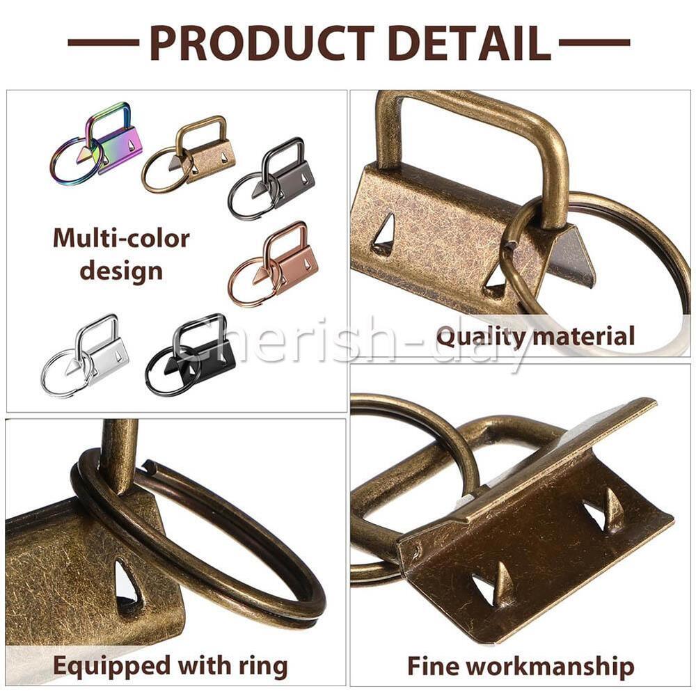 60PCS Key Fob Hardware Keychain Split Ring Wrist Wristlet Cotton Tail Clip