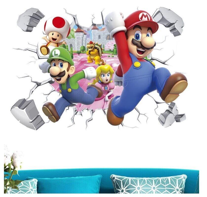 3D Wall Stickers Removable Super Mario Bros Game Kids Broken Wall Bedroom Decor