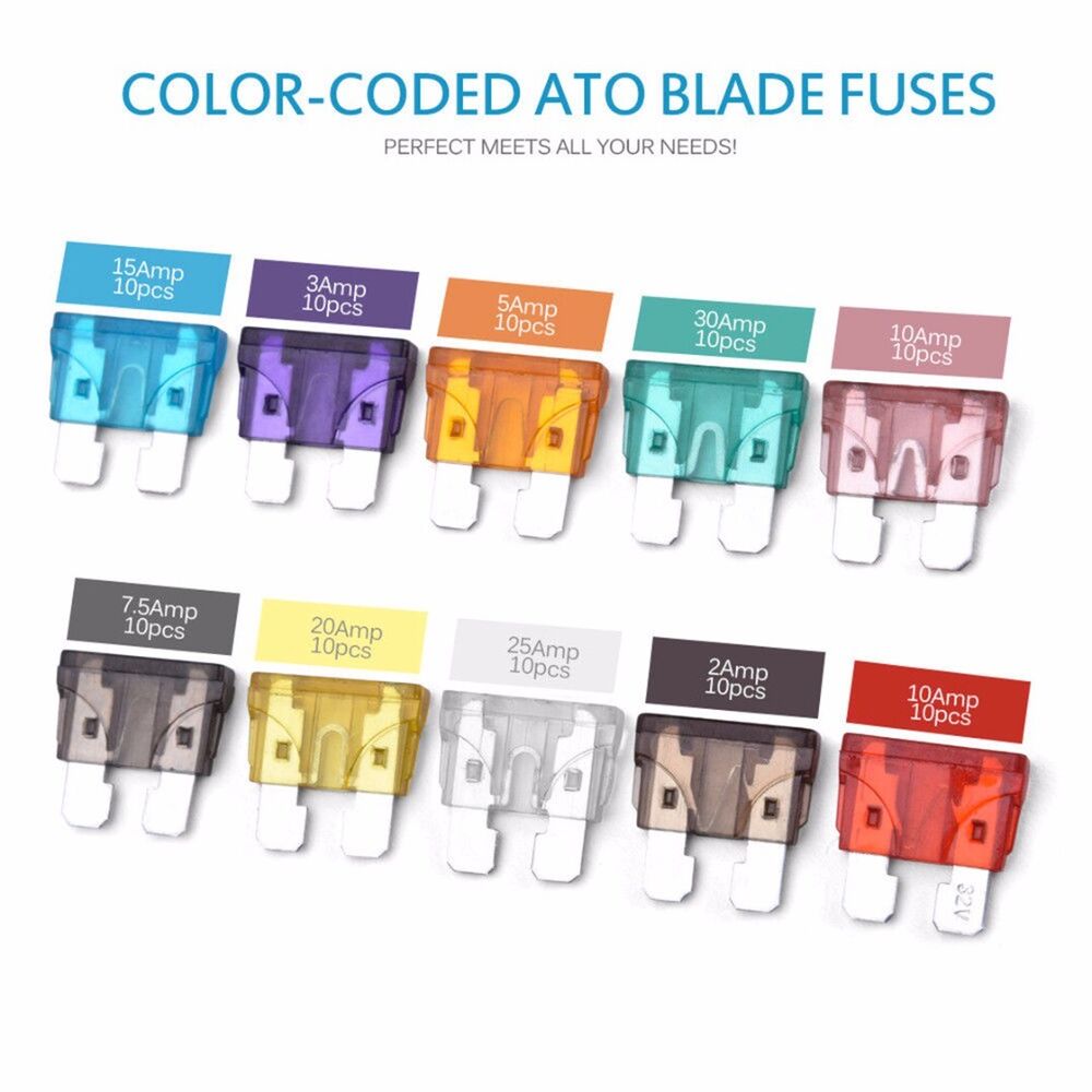 100Pcs 2A-35A Standard Auto Car Truck SUV Assorted Blade Fuse Assortment Kits XL