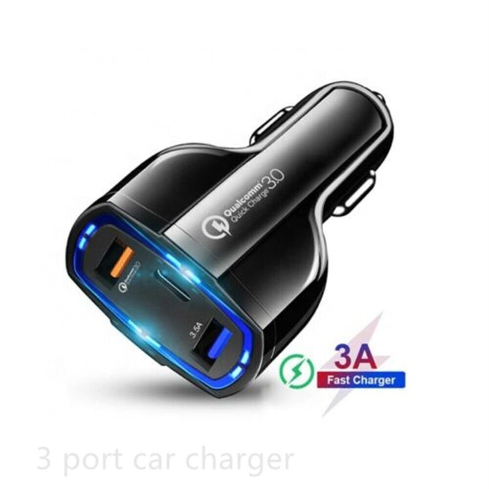 3 Port USB PD Quick Fast Car Charger QC3.0 Adapter Cigarette Lighter Socket