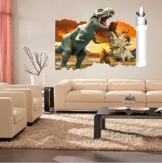 3D Wall Stickers Removable Jurassic Park Dinosaur Broken Wall Kids Room Decal