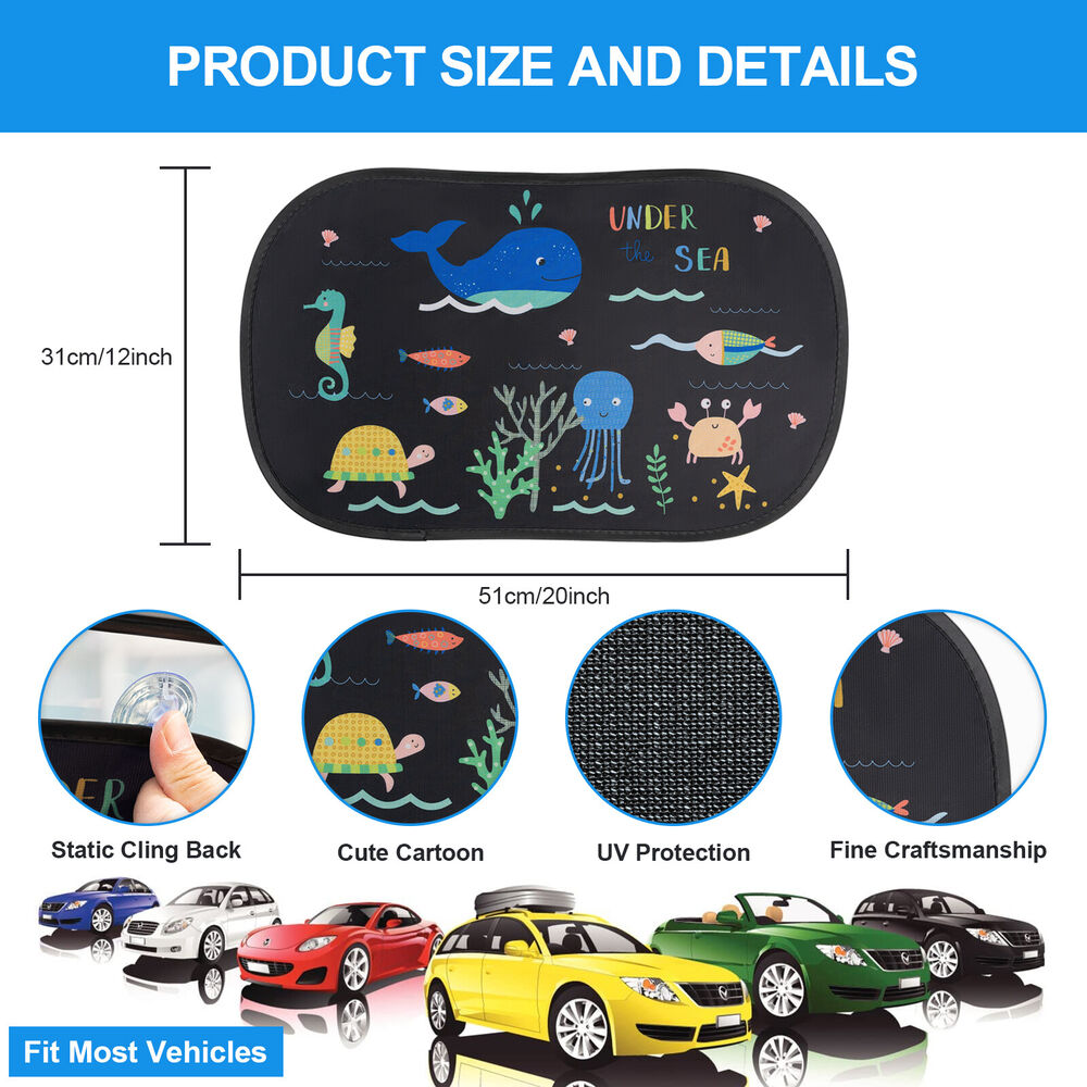 X2 Car Sunshade Cartoon Pattern Rear Side Window Cover Sun Shade For Baby Kids