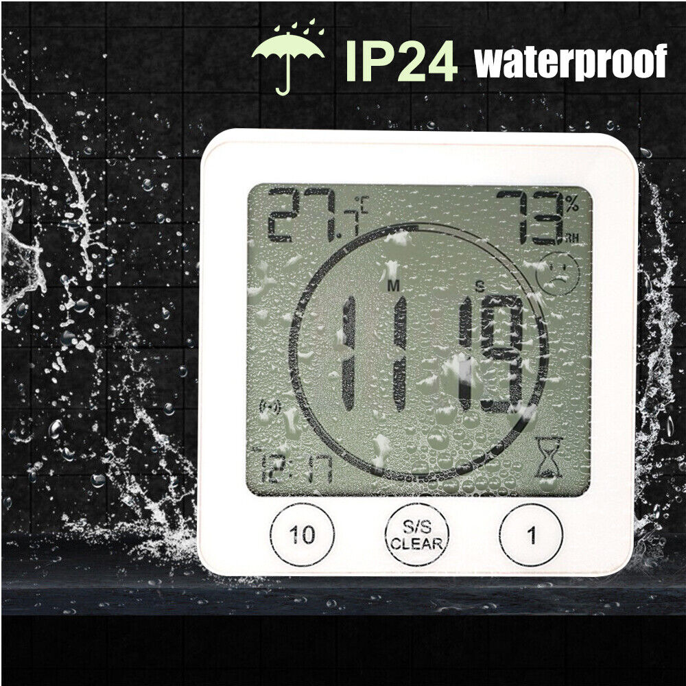 Waterproof Shower Timer Bathroom Clock Digital Alarm Temperature Meter Humidity