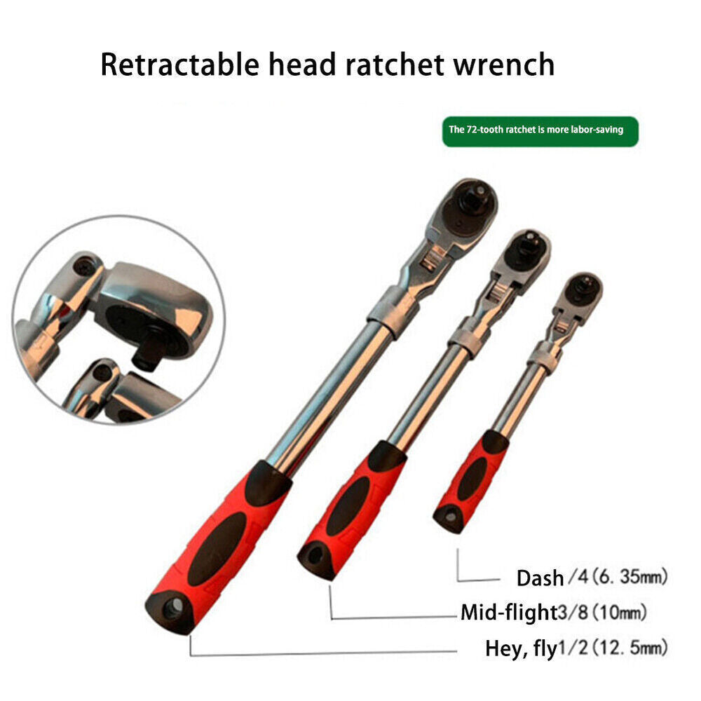 1/4" 3/8'' 1/2'' Flex Head Socket Ratchet Wrench Extendable Ratchet Auto Repair