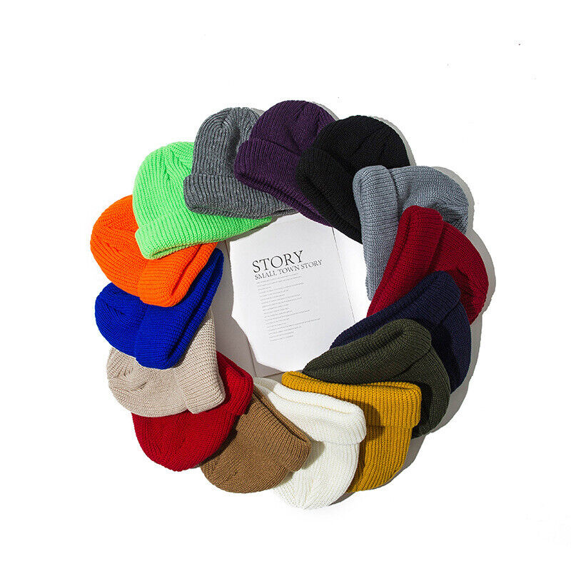 Men Women Mini Fisherman Beanie Winter Spring Hat Soft Knitted Docker Skull Cap