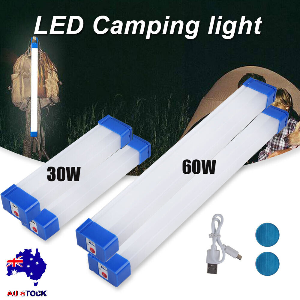 2X LED Portable USB Rechargeable Work Light Tube Outdoor Camping Hiking Lamp