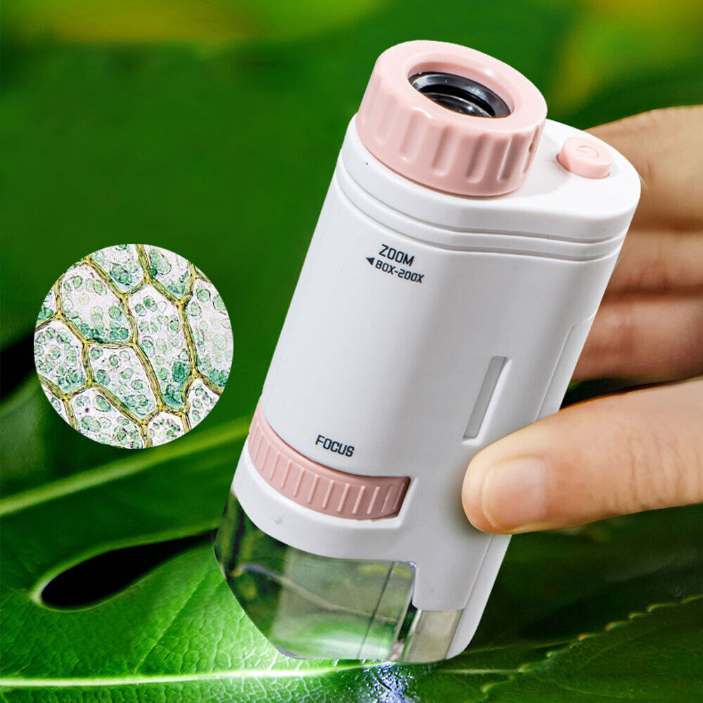 Kids Mini Pocket Microscope 80-200x Magnification Lens with LED Lighted