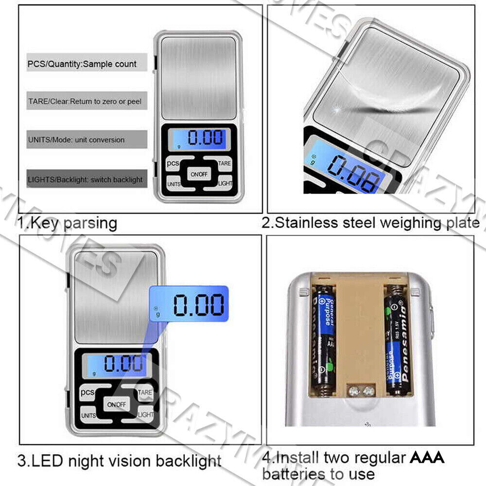 Pocket Digital Mini Scales 0.01-500g/0.1-3KG Precision Weight Balance Silver