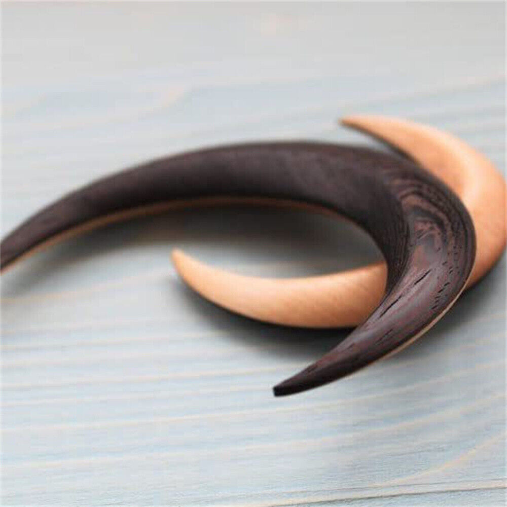 Vintage Crescent Moon-Shape Hair Stick Hand Carved Wooden Hairpin for Girl Women