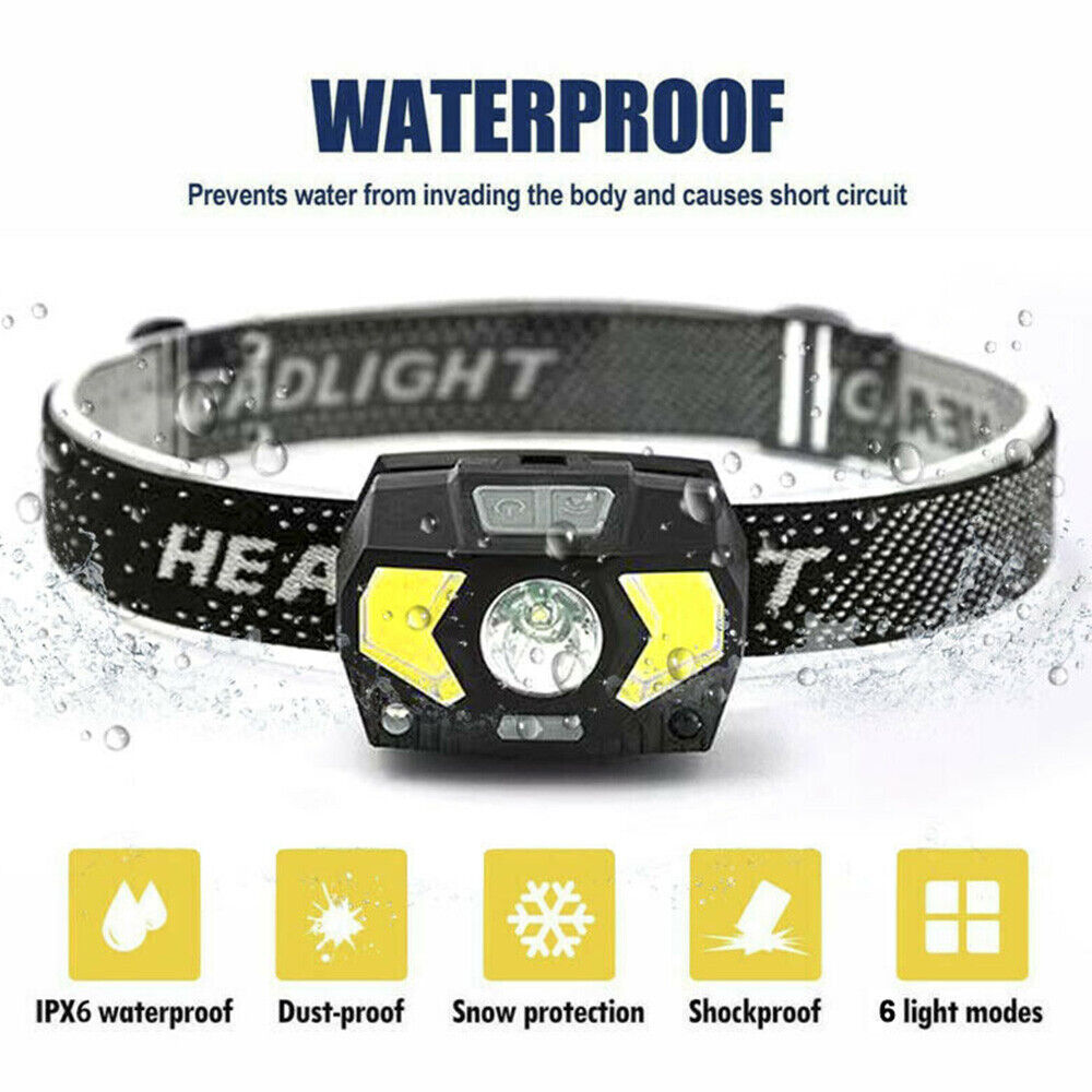 LED Head Torch Headlight Camping Fishing Headlamp USB Rechargeable Waterproof