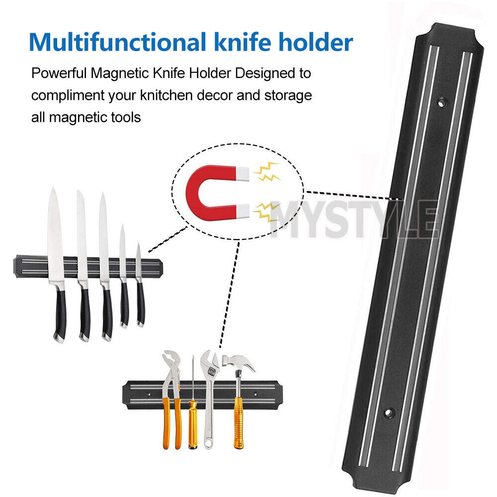 2X Magnetic Knife Rack Magnet Wall Mount Holder Strip Utensil Shelf Kitchen Tool