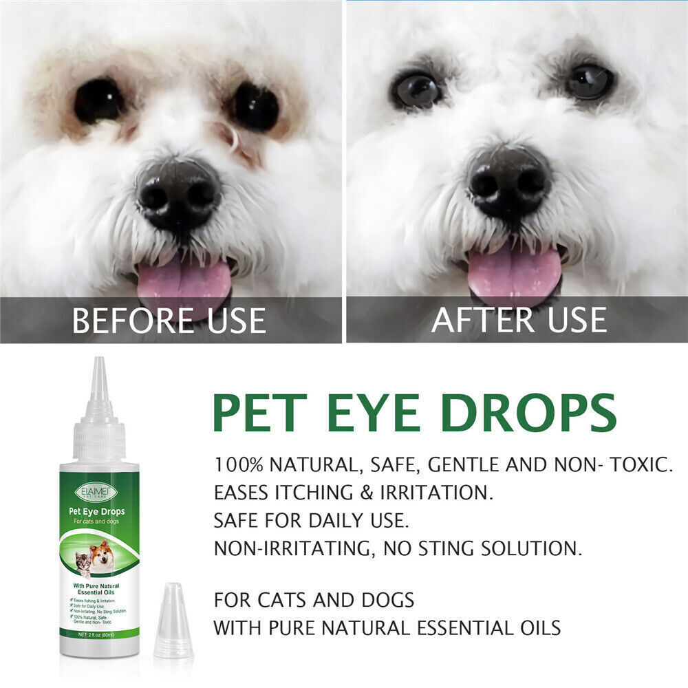 2x Pet Antiseptic Eye Drops Dog Cat Eye Care Cleaner Tear Stain Anti-Bacterial 60ml