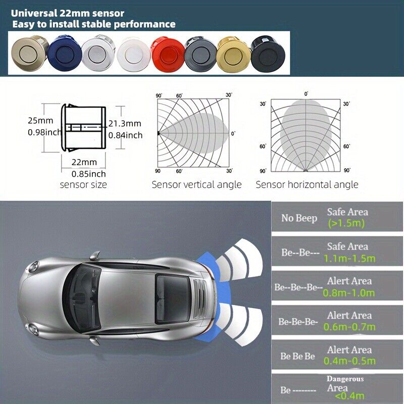 LED Reverse Sensor Backup Radar Display 4 Parking Car Parking Sensors System Kit