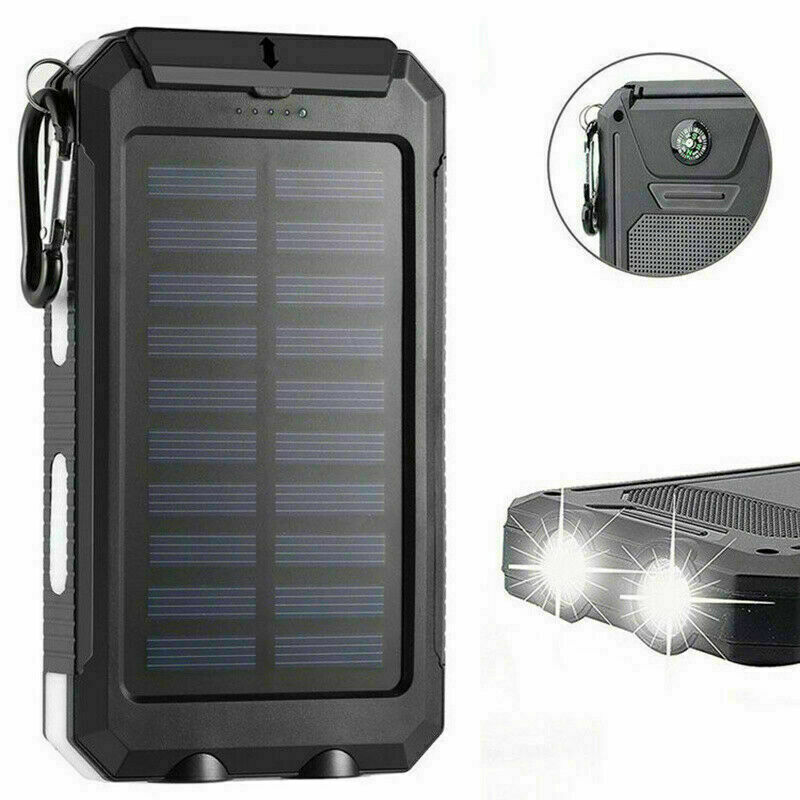 Solar Power Bank 900000mAh Pack Waterproof 2USB LED Battery Charger For Phone