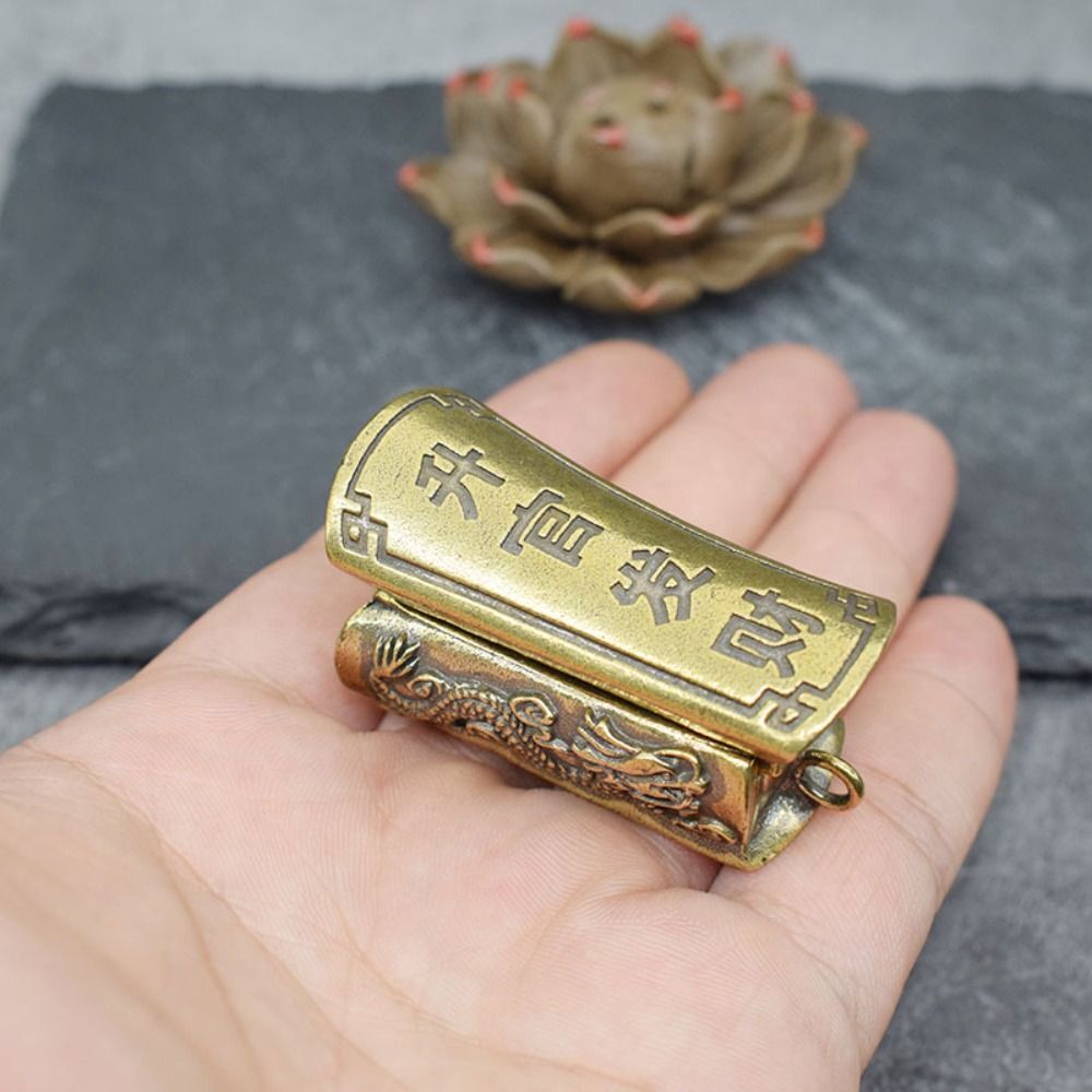 Opened Mini Antique Key Chain Pendant Coffin Pendant Carving Crafts Pure Copper