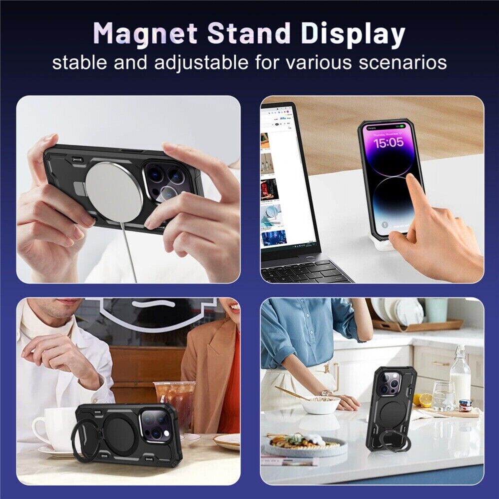 For iPhone 15 14 13 12 11 Pro Max 14 Plus MagSafe Magnetic Case Ring Stand Cover