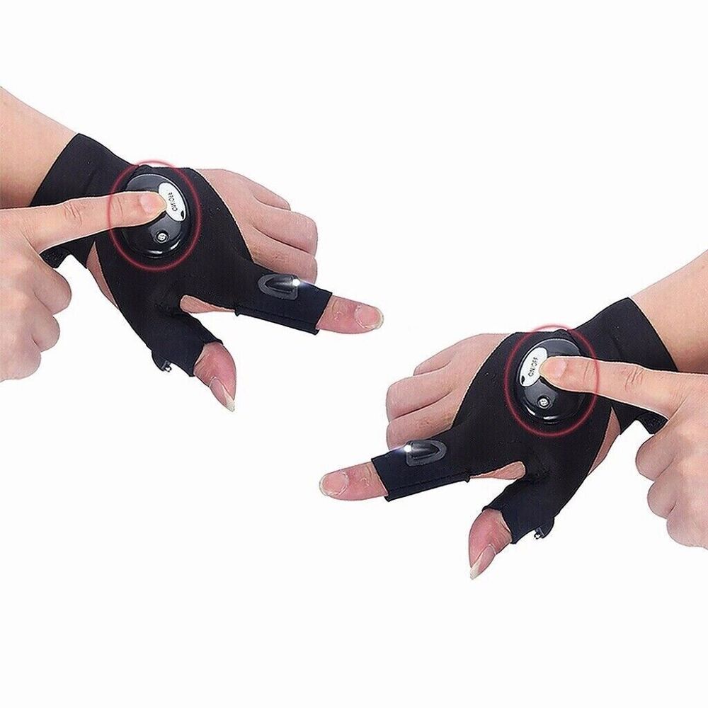 2X Finger Glove w/ LED Light Flashlight Gloves Outdoor Gear Rescue Night Fishing