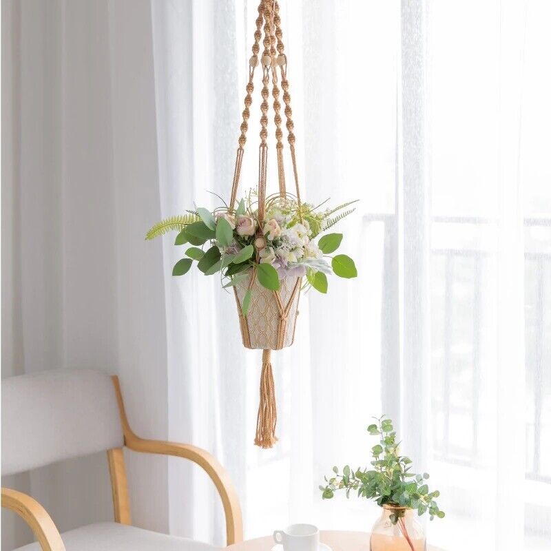 5x Pot Holder Macrame Plant Hanger Hanging Planter Basket Hemp Rope Braided New