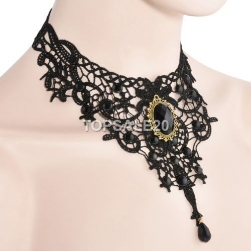 Women Victorian Lace Choker Necklace Metal Cameo Jewel Steampunk