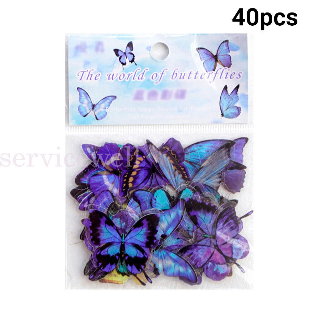 40Pcs 20 Style Butterfly Sticker With Adhesive Planner Album Journal Stationery