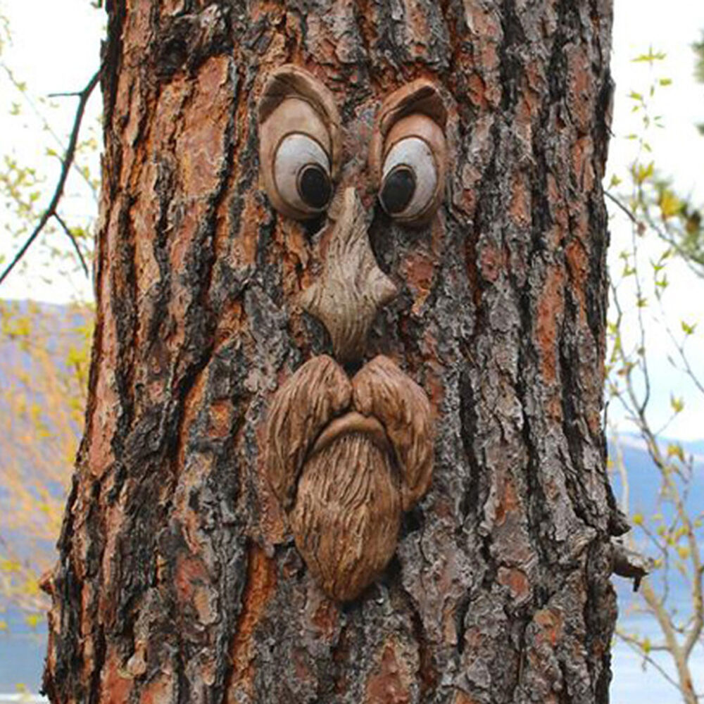 Old Man Tree Hugger Garden Peeker Yard Outdoor Sculpture Whimsical Face Decor