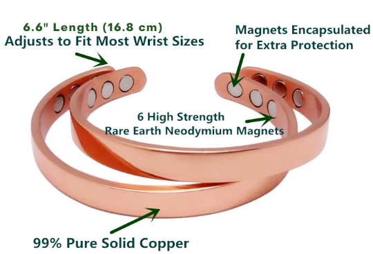 Magnetic Bracelet Pure Copper Twisted - Neodymium 6×2500 Gauss - Magnet Therapy