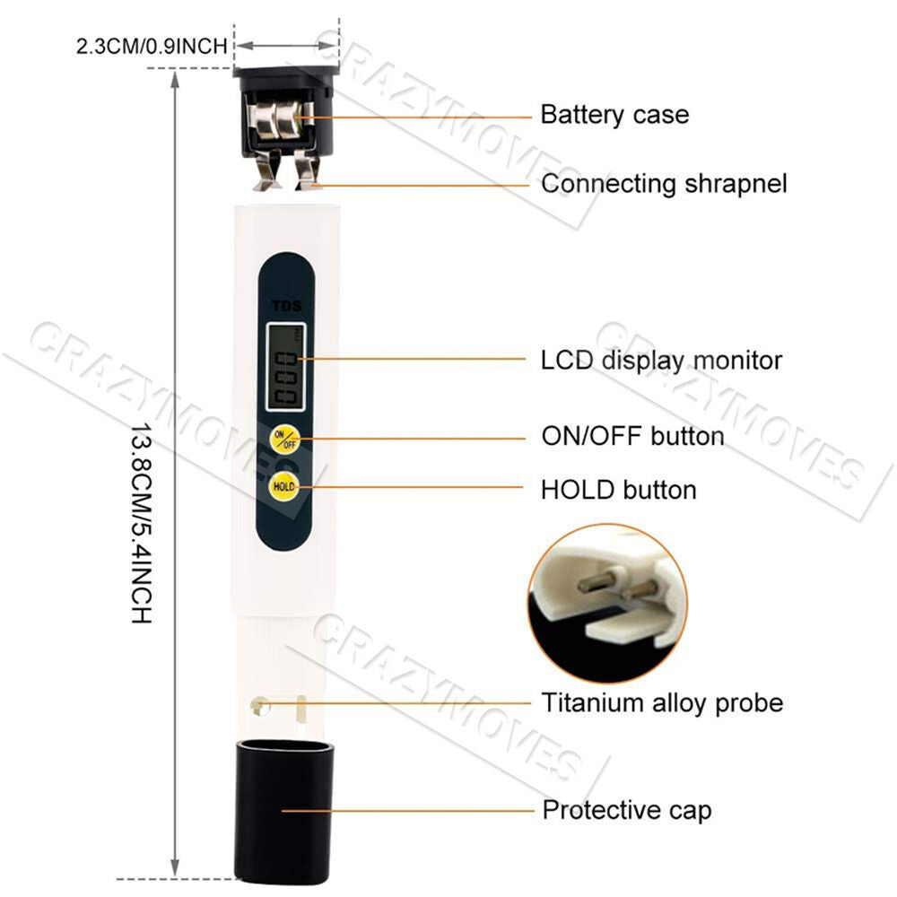 PH TDS Meter Digital Tester Pen Aquarium Pool SPA Water Quality Monitor