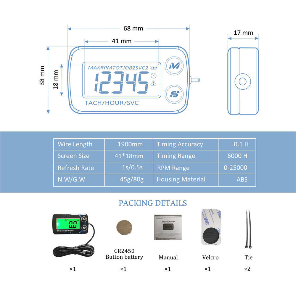 New Digital Display LCD Hour Meter Tachometer Timer With Backlight DJ-A01 XL