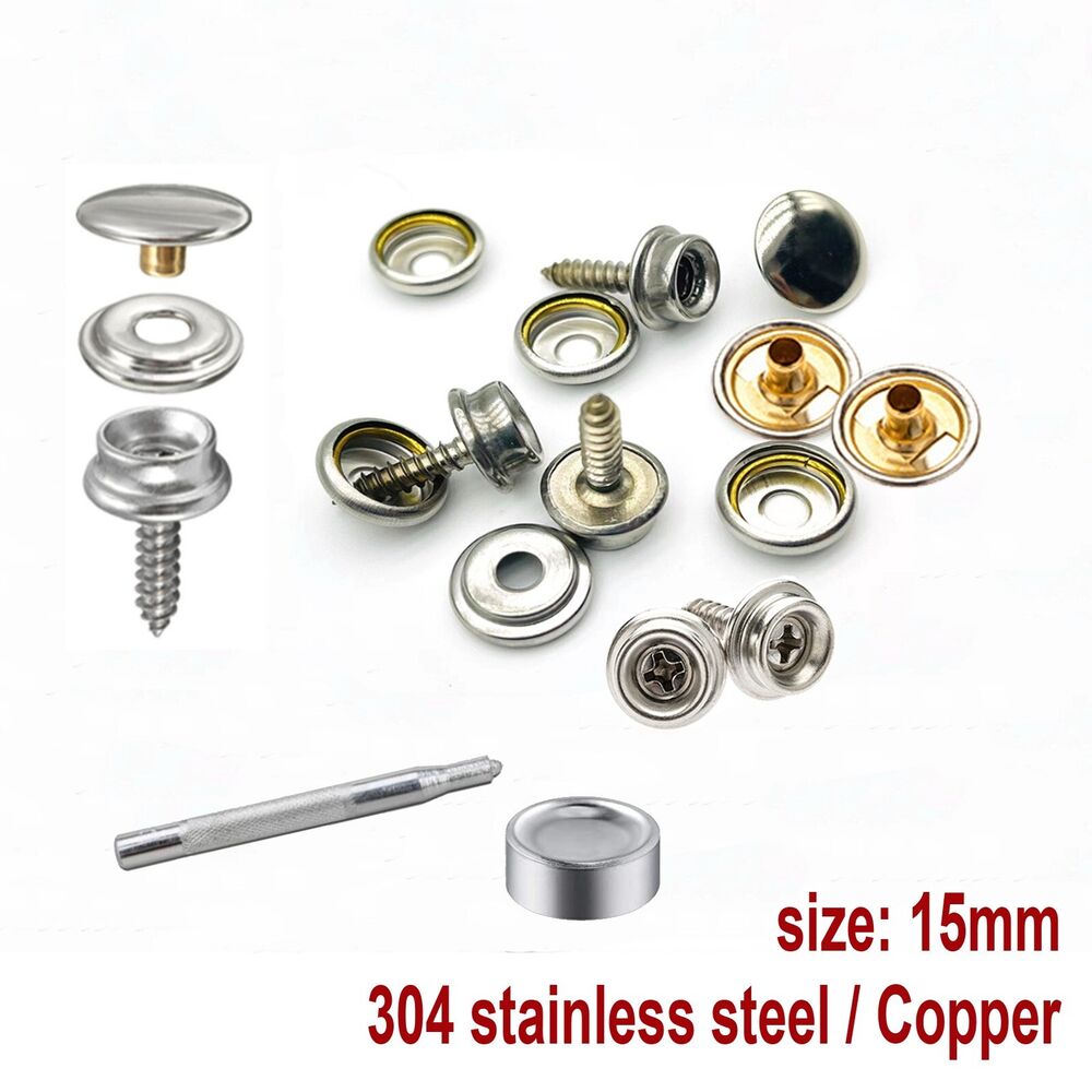 Snap Fastener Stainless Steel Cap 15mm Canvas Screw Press Stud Kit Boat Cover