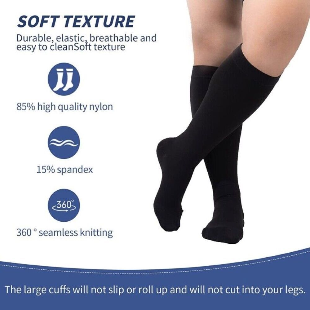 2XL-6XL Plus Size Compression Socks 20-30mmhg Extra Wide Calf Knee High Stocking