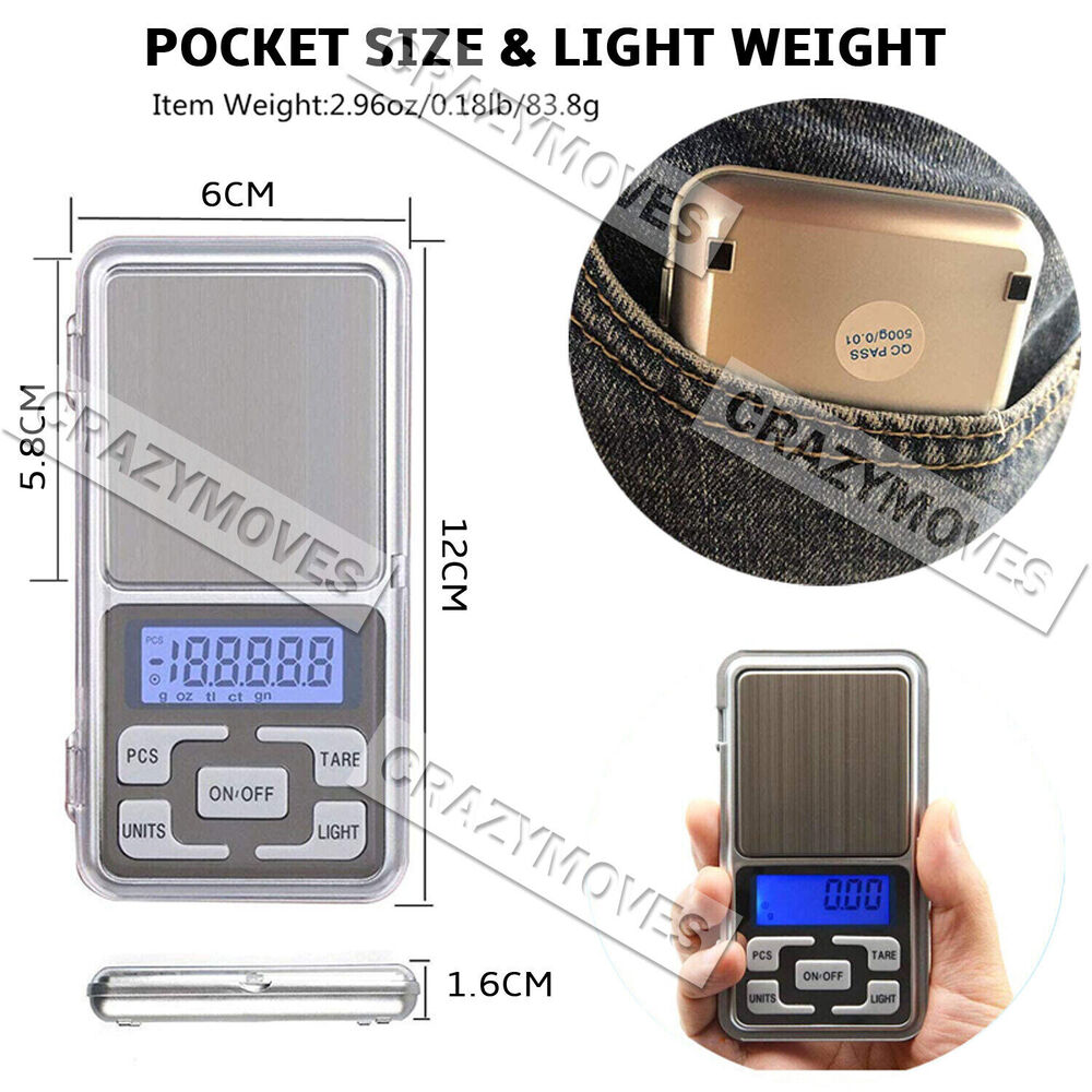 Pocket Digital Mini Scales 0.01g 500g Precision Weight Balance Silver