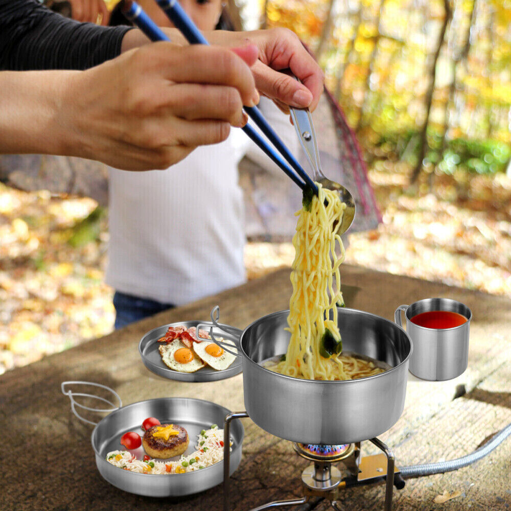 Outdoor Portable Camping Cookware Set Hiking Cooking Pot Gas Stove Tableware Kit