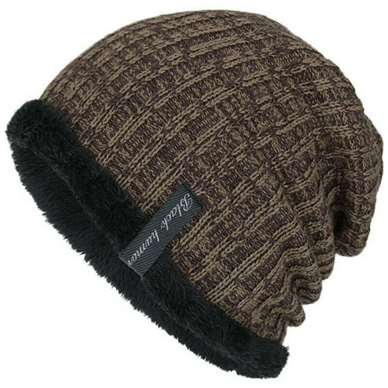 Winter Knitted Hat Men Women Warm Thick Beanie Fleece Ski Cap Outdoor Thermal