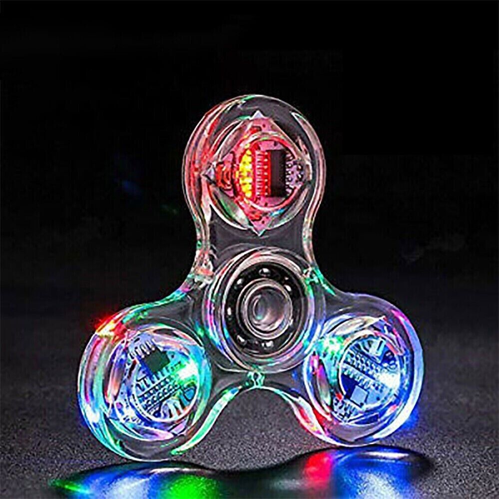 Rainbow Fidget Spinner Luminous Glows in Dark Kids Stress Relief Fun Toy LED