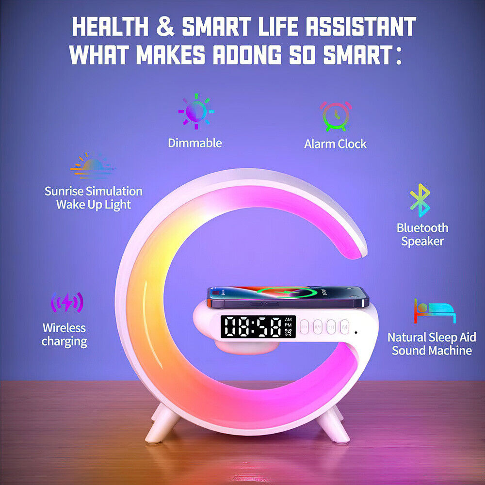 Smart G Lamp Bluetooth Speaker Wireless Charger RGB Alarm Clock Night Light