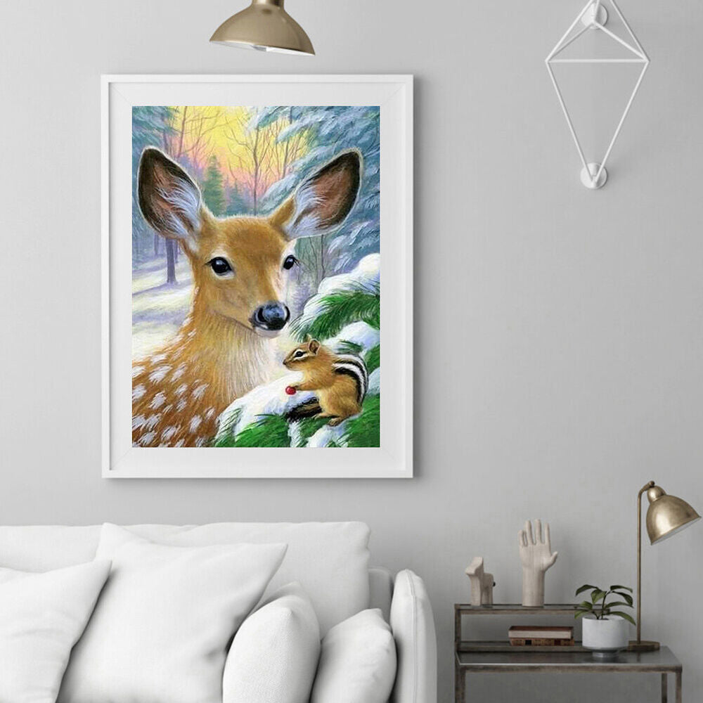 Diamond Painting Full Round Drill Deer and Squirrels Rhinestone Modern Art Cr