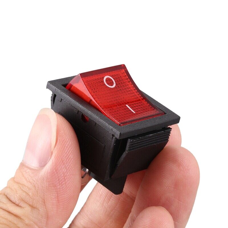 Red Light Illuminated 4 Pin DPST ON/OFF Snap in Rocker Switch 16A 20A 250V AC