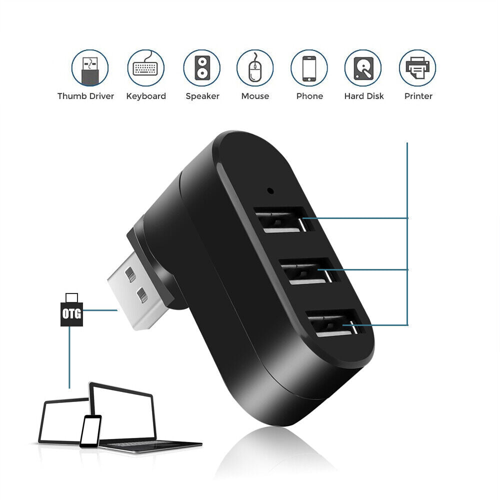 USB HUBs Distribution Splitter Adapter Super Speed Data Hub For Laptop PC 3-Port