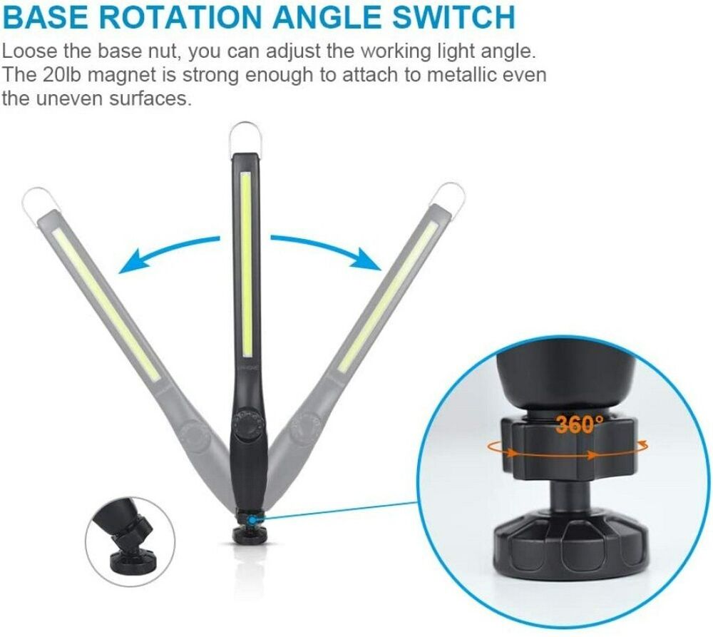 LED COB USB Rechargeable Work Light Magnetic Hand Torch Flexible Inspection Lamp