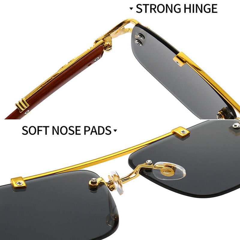 Men Rimless Gold Frame Elegant Hip Hop Square Clear Lens Retro Fashion Glasses