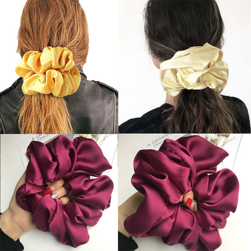 Oversized Elastic Silk Hair Band Ring Rope Tie Womens Simple Satin Scrunchies