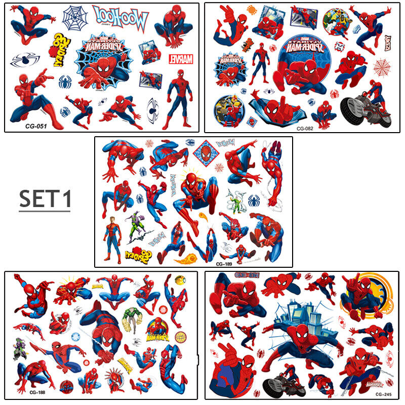 Kids Tattoo Sticker Super Hero Temporary Spiderman Cartoon Supplies Body Art