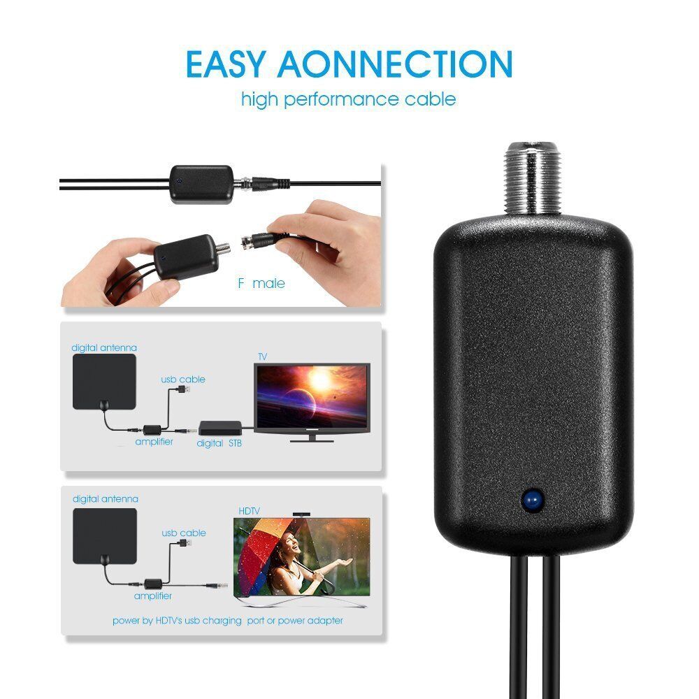 Indoor HDTV DTV Digital TV Antenna Amplifier Signal Booster Cable TVFox Adapter