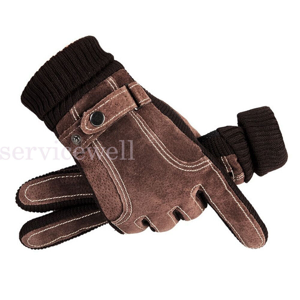 Men Winter Gloves Thermal Leather Touch Screen Warm Windproof Soft Outdoor