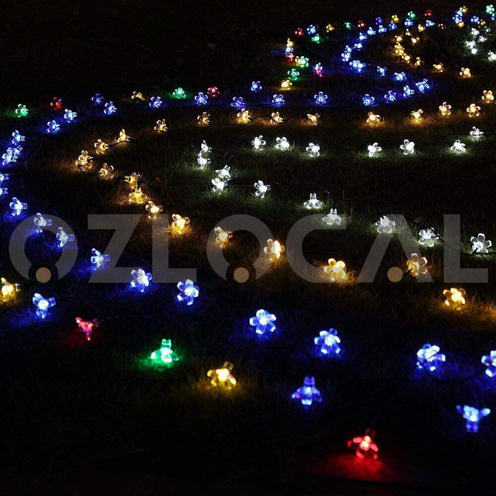 100/200 LED Solar String Lights Peach Flower Fairy Outdoor Garden Party Decor