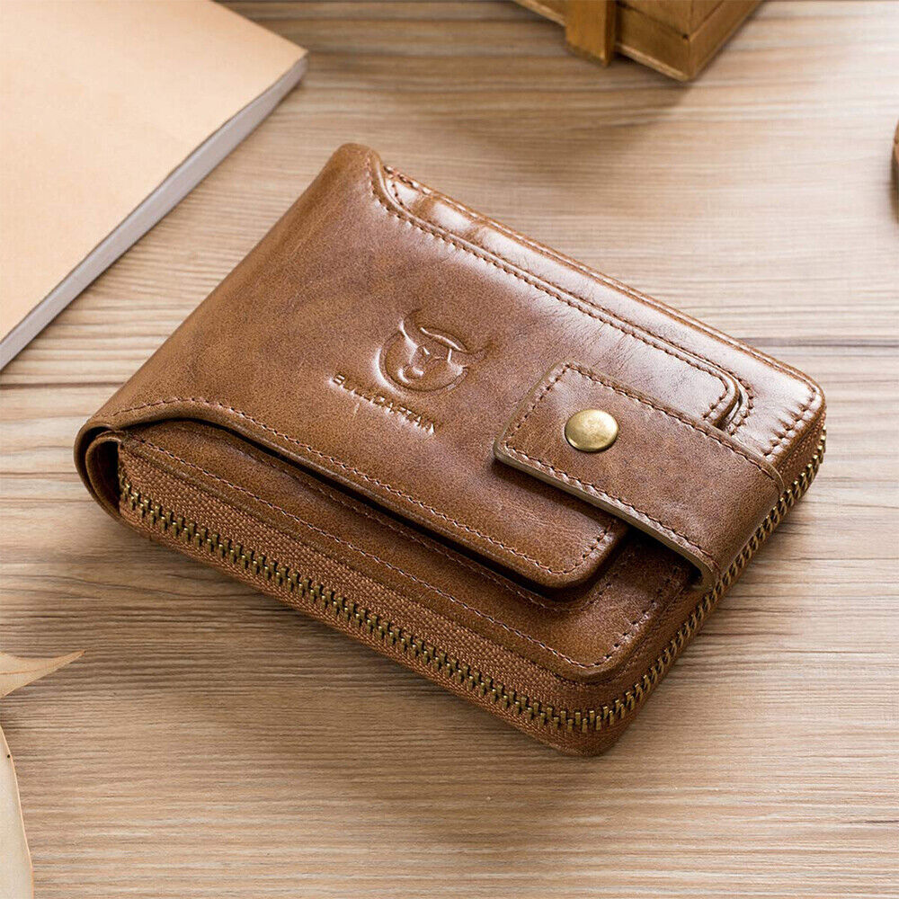 Genuine Leather Mens Wallet RFID Blocking ID Window Bifold Vintage 13 Card Case