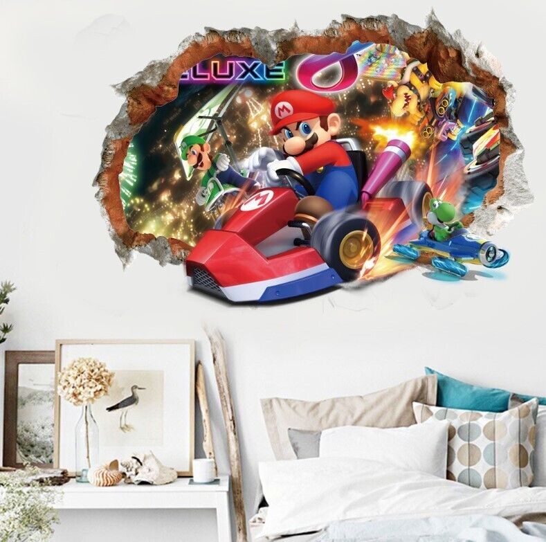 3D Wall Stickers Removable Mario Bros Party Game Kids Broken Wall Bedroom Decor